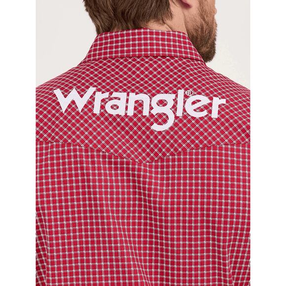 Wrangler NWT Large Logo Red Plaid Button Up Shirt Pearl Snap Western Boot Barn - Picture 2 of 5